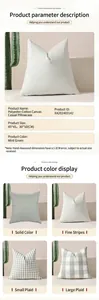 Gros plan sur des housses de coussin vert menthe avec textures à rayures et carreaux