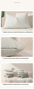 Détail de la fermeture éclair invisible et couture surjet sur housse de coussin rayée