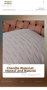 Macro detail of oatmeal chenille pillowcase with 3D geometric wave pattern texture