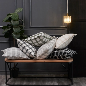 Moderne Plaid Ruitjes Kussenhoes Polyester Katoen Franje Decoratieve Kussensloop Voor Sofa Woonkamer Slaapkamer Sierkussen