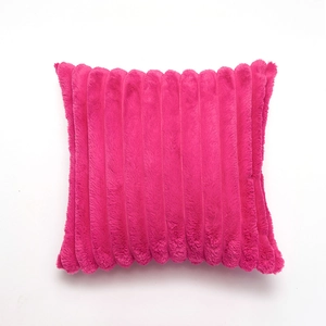Soft rose red plush pillowcase with textured wide stripe pattern and velvet finish
