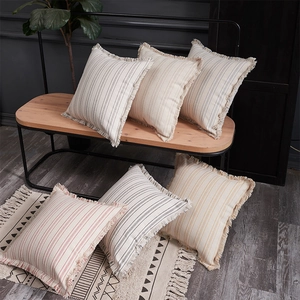 Modern Striped Tassel Cushion Cover Polyester Cotton Yarn Dyed Jacquard Decorative Pillowcase For Sofa Living Room Bedroom