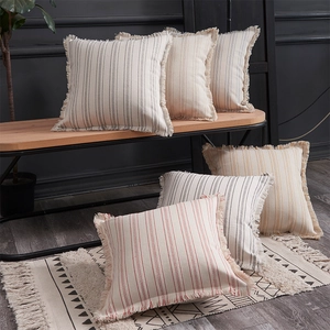 Bohemian striped cotton sofa pillowcase with decorative tassel edges in various colors