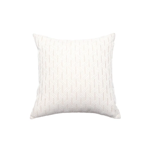 French cream chenille square cushion cover with 3D leaf textured pattern