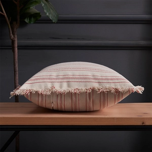 Striped woven jacquard pillow case with fringe edges for living room and sofa decor