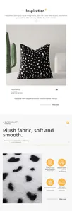 Detail of soft black Dutch velvet pillowcase with white polka dots and plush texture