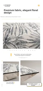 Détail de la housse de coussin fleurie en velours avec fermeture éclair invisible