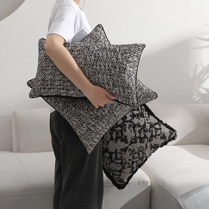 Jacquard decorative pillow covers with vintage floral patterns and fringe details