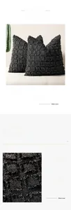 Detail of black cotton-poly blend cushion covers featuring tufted tassel grid texture