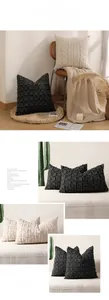 Close-up of checkered tufted texture on dual-tone decorative throw pillow covers