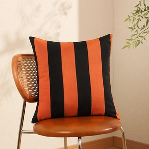 Modern Halloween striped cotton pillow cover in orange and black for living room decor