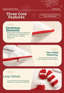 Detail der weihnachtlichen Kissenhülle mit Tufting-Zuckerstange, roter Paspel und Reißverschluss