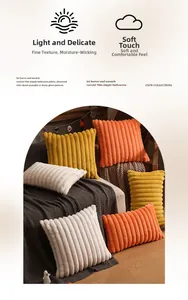 Close-up of soft orange plush pillow with premium 3D striped texture for home decor