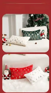 Detail of Christmas pillow cases with golden tree patterns on soft plush fabric