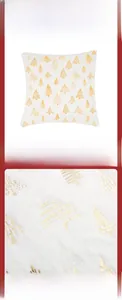 Detail view of white Christmas pillowcase with golden tree and soft texture