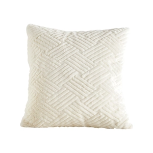 Plush ivory square pillow cover with embossed geometric woven pattern for sofas
