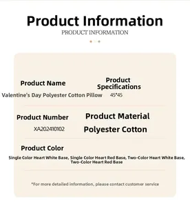 Tableau de spécifications pour les housses de coussin touffetées cœur de Saint-Valentin