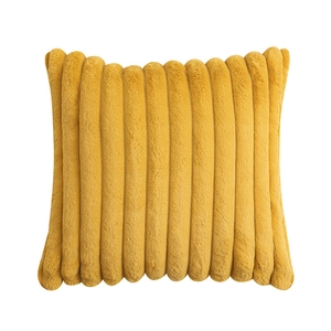 Plush ginger yellow square decorative pillow with vertical striped faux fur texture