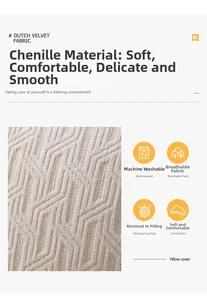 Detail of cream chenille jacquard pillow cover with 3D embossed geometric pattern