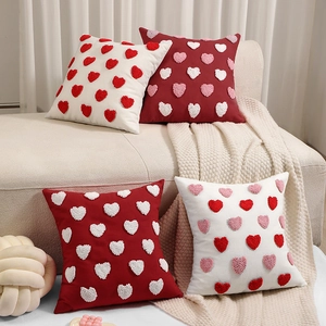 Polyester Cotton Three Dimensional Tufted Heart Decorative Pillow Case For Valentines Day Sofa Throw Cushion Cover Decor