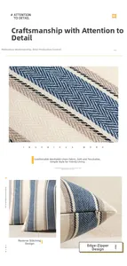 Macro view of linen striped pillowcase fabric with herringbone weave and invisible zipper