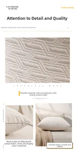 Detailed view of chenille jacquard texture and hidden zipper on cream throw pillow cover