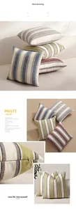 Close-up of linen striped cushion cover with hidden zipper and multi-color texture options