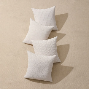 French cream chenille jacquard cushion covers with 3D embossed geometric texture