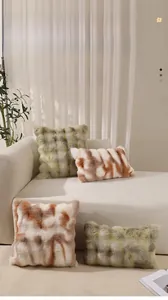 Close-up of high-density tie-dye faux bunny fur pillow cover with bubble velvet texture
