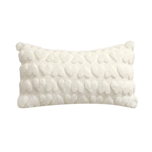 White plush throw pillow cover with 3D embossed heart pattern for sofa decor