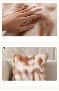 Detail showing the thick faux rabbit fur texture and soft touch of the brown plush pillowcase