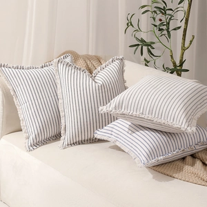 Modern Minimalist Polycotton Striped Cushion Cover With Frayed Edges Invisible Zipper For Sofa Living Room Decorative Throw Pillowcase