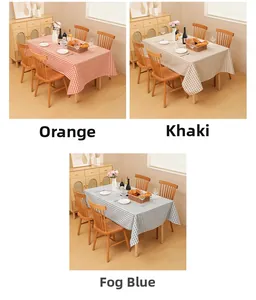 Waterproof grid tablecloth in orange, khaki, and mist blue plaid patterns for dining decor