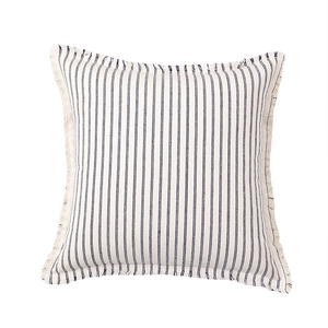 Modern square striped cotton-polyester pillow cover with frayed edges and minimalist design