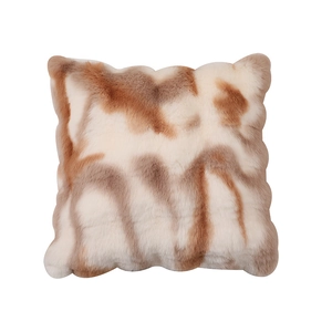 Faux rabbit fur throw pillow case with brown wave pattern and scalloped decorative edges