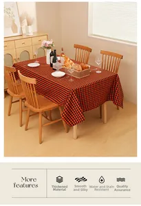 Close-up of red and black checkered tablecloth with waterproof and stain-resistant fabric