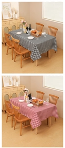 Detail of plaid oilproof tablecloth in black and red patterns for modern dining decor