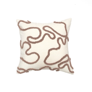 Modern minimalist white lamb velvet pillowcase with brown 3D tufted abstract curves