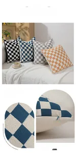Detailed view of the invisible zipper on modern chenille checkerboard pillow cases
