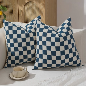 Modern Chenille Checkerboard Cushion Cover Decorative Square Throw Pillow For Sofa Bedroom Square Checker Pattern Pillow Case