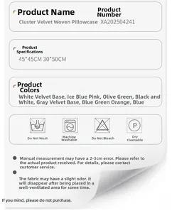 Specifications for tufted colorful woven pillow covers including sizes and washing guide