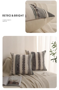 Detail showing high-quality cotton linen fabric texture and invisible zipper on boho cushion cover