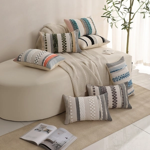 Bohemian tufted cushion covers with colorful geometric woven patterns for sofa decor