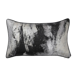 Fodera per cuscino lombare di lusso con jacquard astratto argento e bordo nero