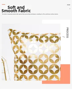 Close-up of gold foil geometric pattern and soft brushed fiber texture on pillow cover