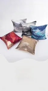 Detail of 5-piece cotton cushion covers featuring modern abstract oil painting textures
