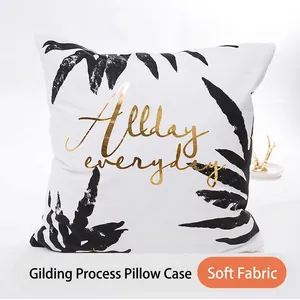 Housse de Coussin Géométrique Moderne en Feuille d'Or Minimaliste Nordique Carrée Taie d'Oreiller Décorative Feuille Tropicale Citation pour Canapé Salon Chambre Décor
