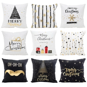 Merry Christmas Gold Stamping Pillowcase White Black Sofa Cushion Cover Festive Decorative Throw Pillow Case Home Decor