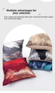 Detail of artistic cotton cushion covers featuring hidden zippers and thick piping edges