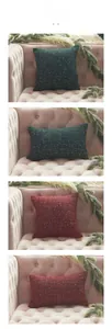 Detailed close-up of dark green and red knitted tweed Christmas cushion covers